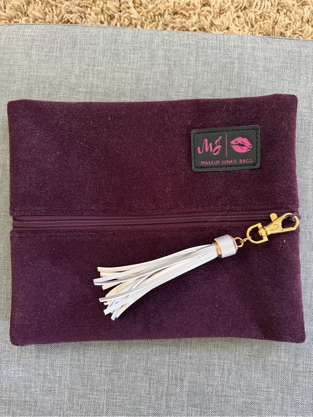 Makeup Junkie Bags Plum Cosmetic Pouch with Tassel Accent